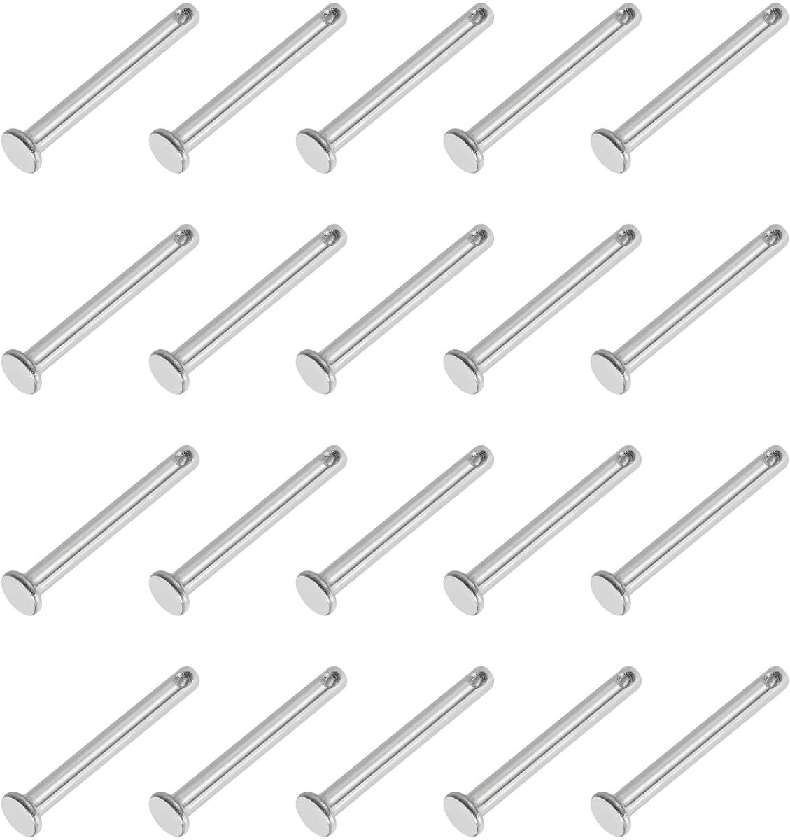 4 x 35 mm spelden met één gat, 20 stuks roestvrij staal 304 met platte kop voor steekslot voor scharniersystemen, zilver