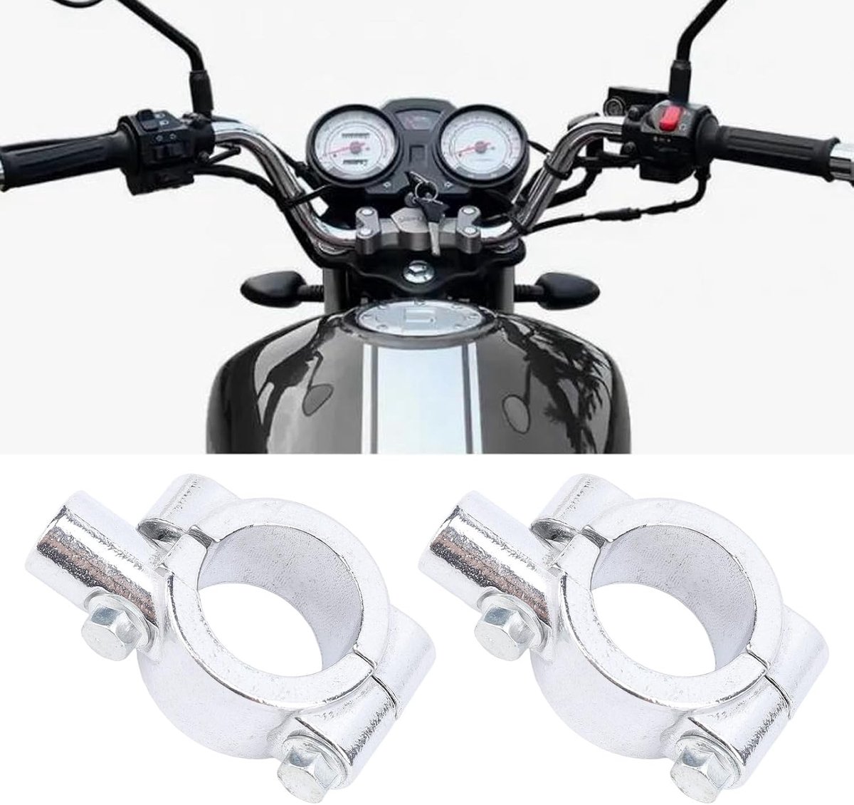 2 stuks 25 mm motorfiets stuur spiegel klemmen, aluminium motorfiets stuur zijspiegels zijspiegels adapter houder universele klem voor motorfiets ATV scooter (zilver M8)