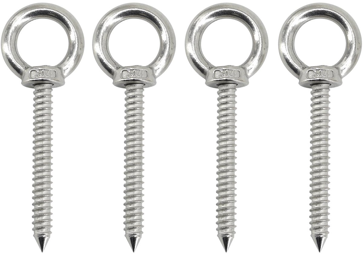 4 stuks M8 x 80 mm 304 roestvrij staal zelftappende ooghaken schroef zware oogschroef in ooghaken voor hangmat, schommelstoel, yoga