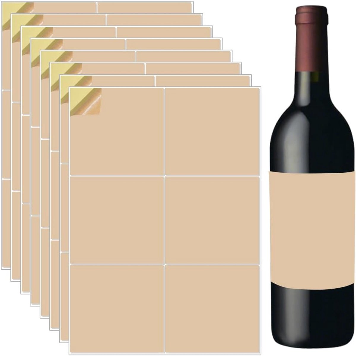 20 bladen Wijnflessen Kraft papier etiketten Drukbrune 4x4in drukbare kraft stickerpapier zelfklebende stickerpapier voor klassieke Bordeaux Bourgogne en Champagne flessen (80 etiketten)