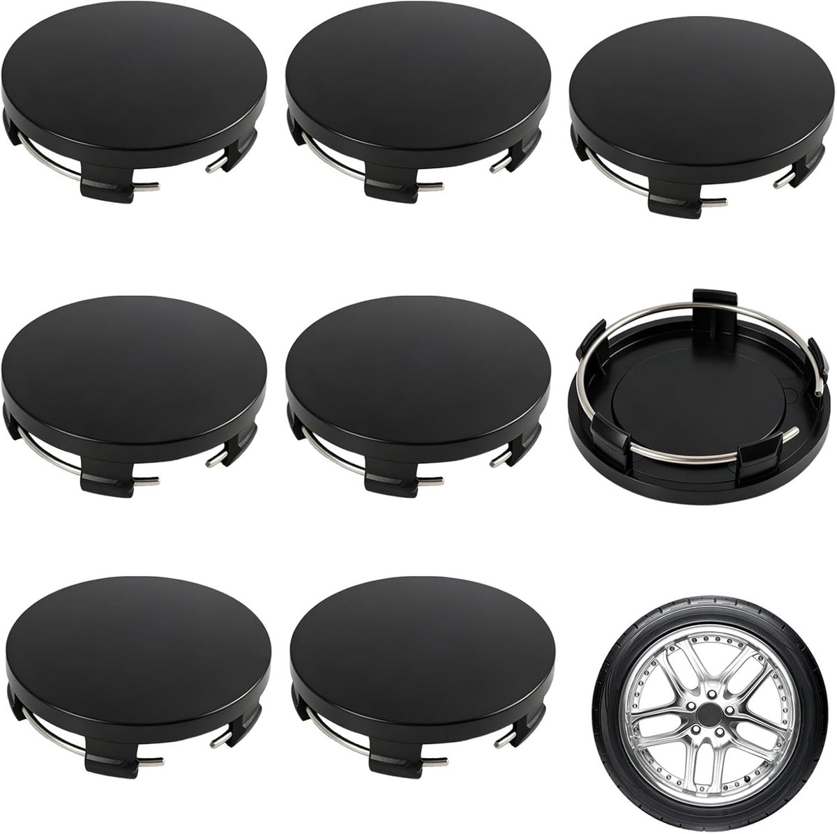 8 stuks naafdoppen voor auto, zwart, ABS, 56 mm, decoratieve autonaafdop voor velgen, wielmiddenbescherming, universeel, duurzaam, eenvoudig te installeren, auto en SUV