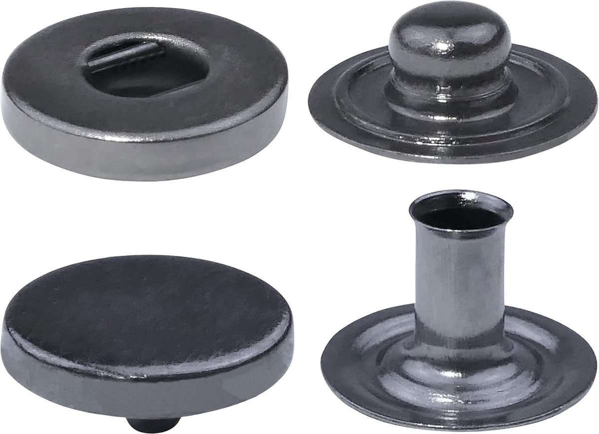 - C56631 - set van 10 veerdrukknoppen Ø10,5 mm uit 4 metalen delen - kleur grafiet - voor handtassen jeans portefeuilles lederwaren lederwaren kunsthandwerk