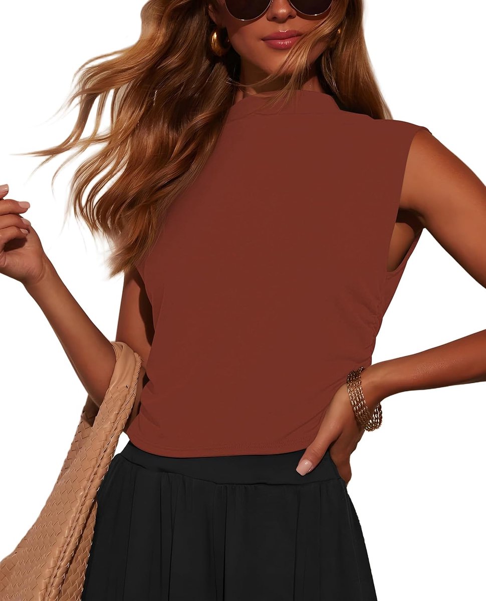 Tanktop voor dames, zomer, mouwloos, bovenstuk, slimfit, basic T-shirt, crop top, rolkraag, top, sexy, elegante blousetop