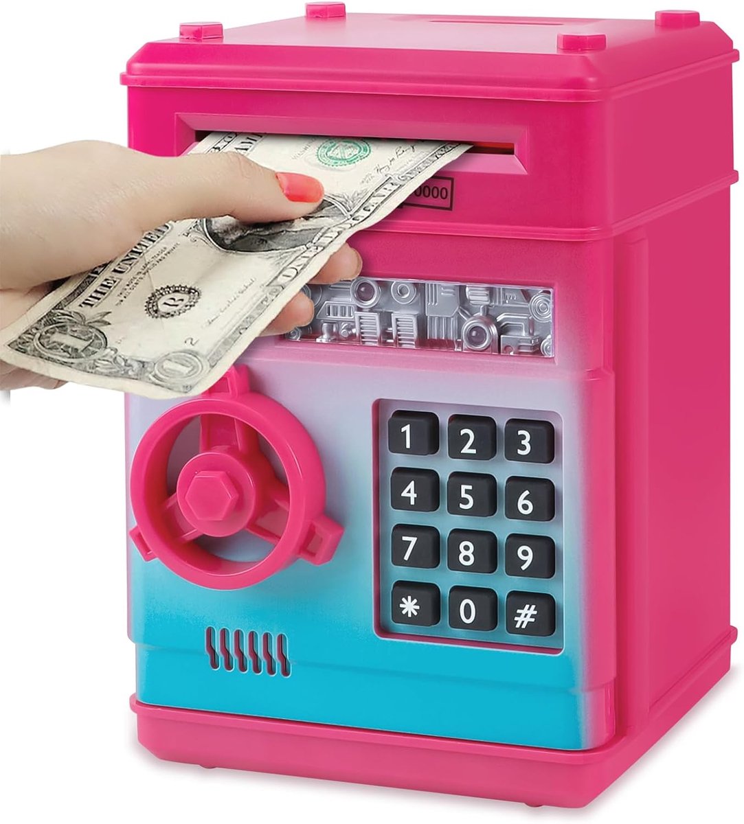 Spaarpot voor meisjes 3-12, elektronisch spaarpotje met munten en bankbiljetten, veilige ATM, speelfuncties