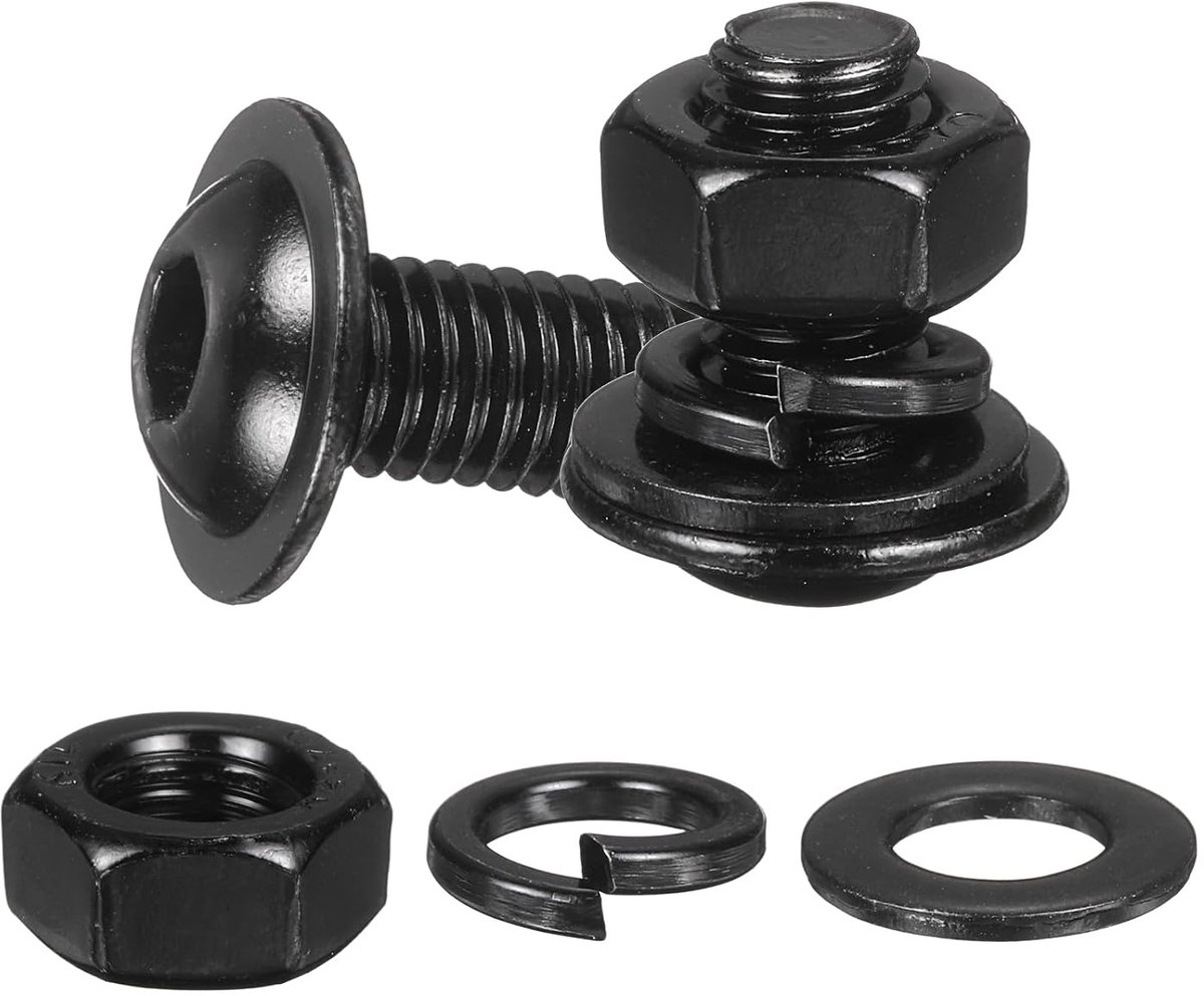 10 zeskantschroeven met sluitring, M8 x 16 mm, zwart, roestvrij staal 304 18-8, zeskantschroeven, moeren, platte en borgschijven