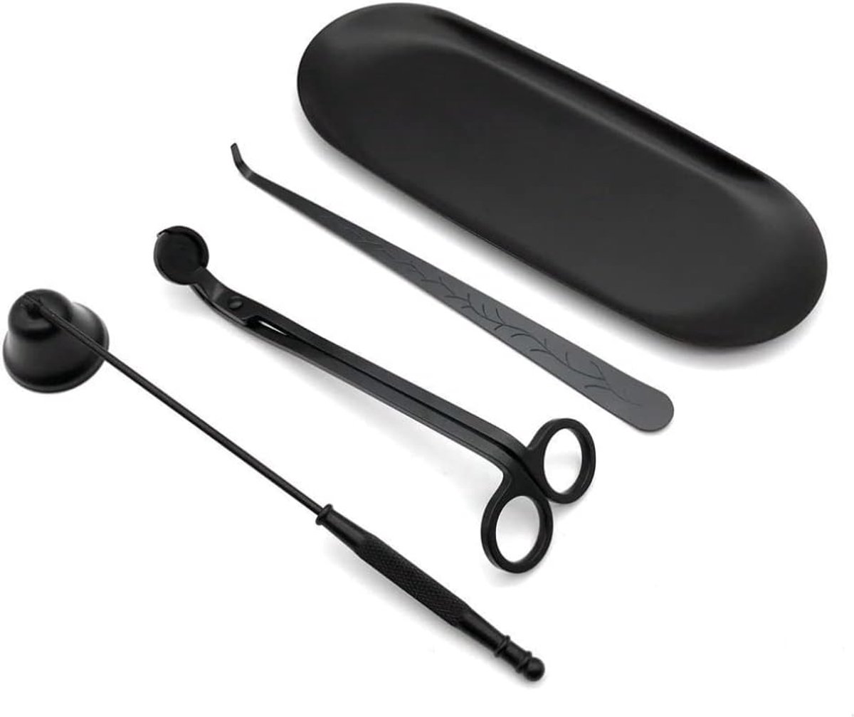 Accessoire Set, Kaars Wick Trimmer, Kaars Wick Snuffer, Kaars Wick Dipper, Opberglade Plaat, Geweldig voor Elegante Geschenken voor Kaars & Aromatherapie Liefhebbers - Zwart