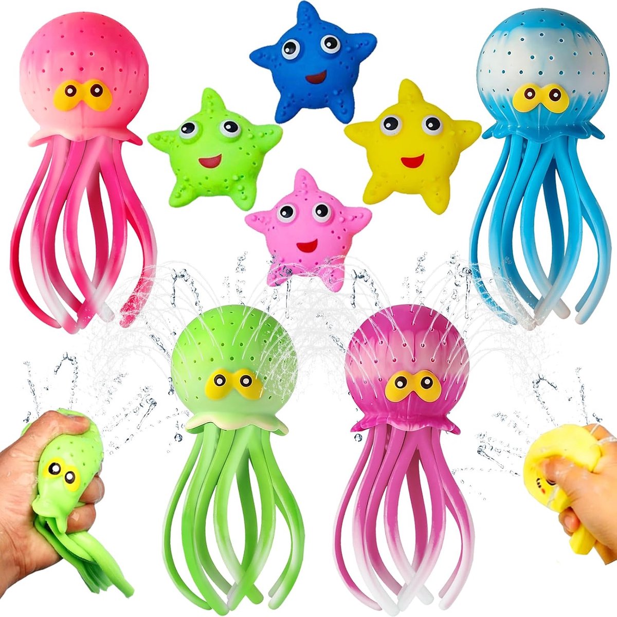 8 waterballonnen in octopusvorm, zeesterren, herbruikbaar waterspeelgoed, badspeelgoed, waterspellen, zomerzwembadspellen voor het zwembad, strand in de open lucht (4 octopus zwembad + 4 zeesterren)