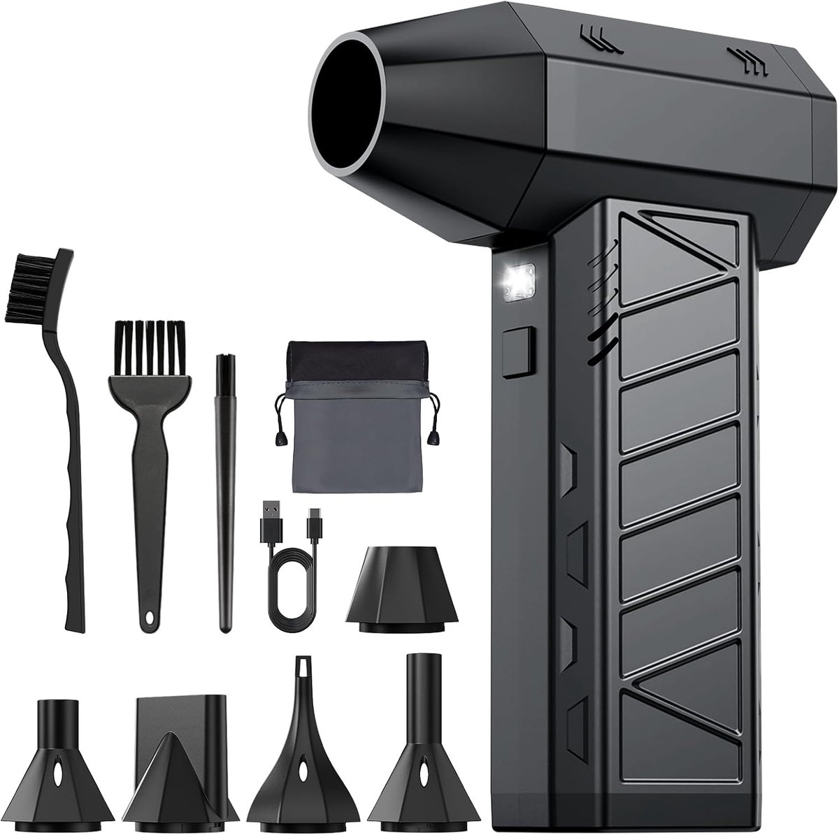 Elektrische stofblazer 160.000 omw/min, 4 standen instelbare persluchtspray, borstelloze Compressed Air Duster met 6000 mAh accu, mini-ventilator voor pc/auto/toetsenbord/outdoor incl. 9