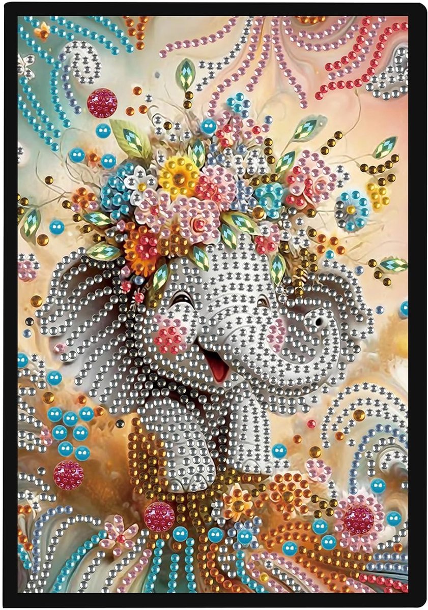 Diamond Painting Notitieboek, A5, blanco, met diamantschilderij, olifant, bloem, anime, hardcover, dagboek, schetsboek, diamond painting, notitieboek, Kerstmis
