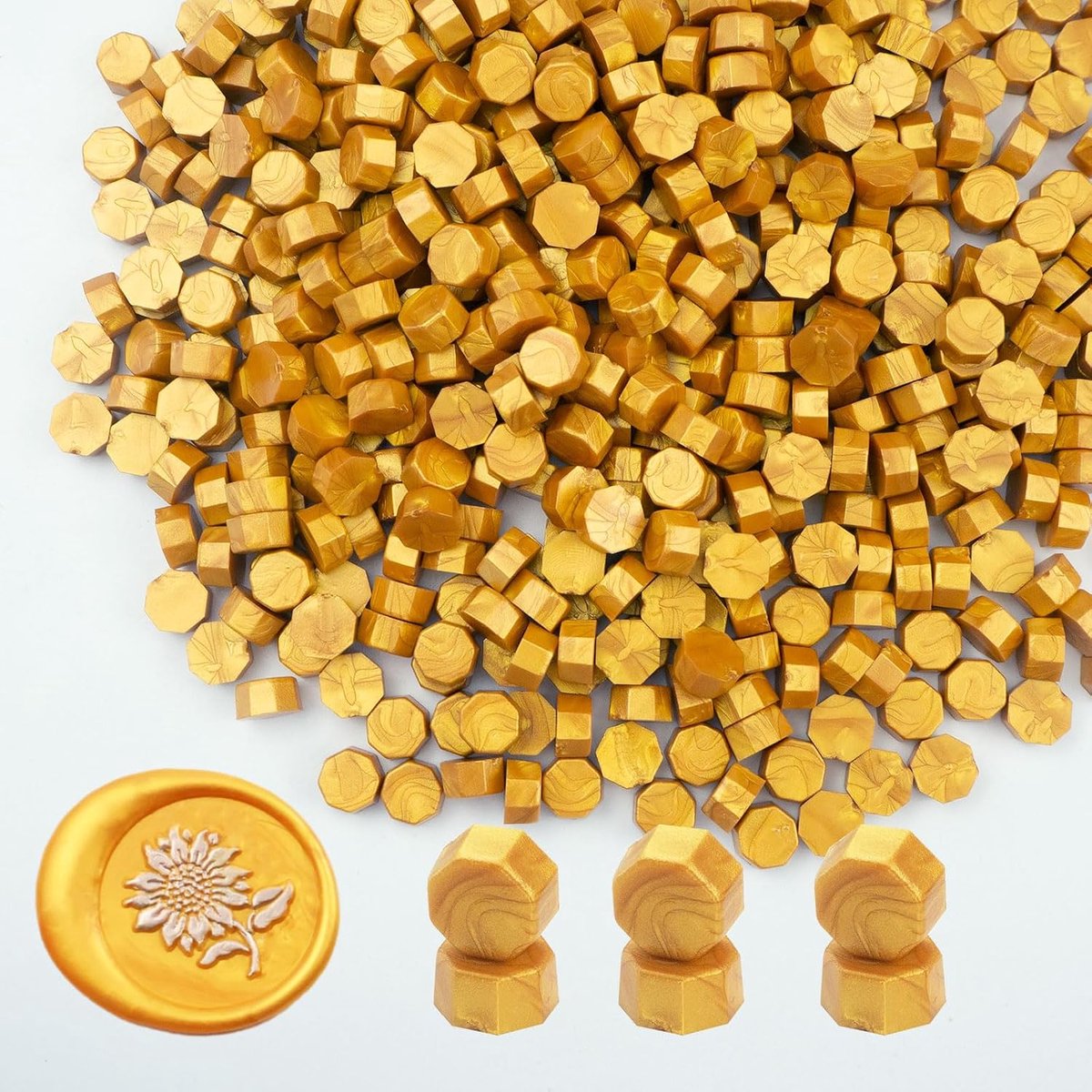 Ioggtser 500 PCS Octagon Verzegelende Wasparels voor Waszegelstempel, Verzegelende Parels voor Huwelijks- en Feestuitnodigingen (Gold)
