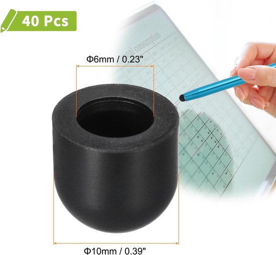 40 reserve penpunten, 10 mm, capacitieve geleidende punten van siliconenrubber, zwart — afbeelding 5