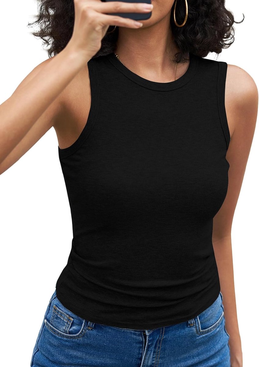 Tanktop voor dames, geribbeld, ronde hals, slim fit, zomer | Mouwloos, stretch, elegant, basic shirt, sexy, casual, effen