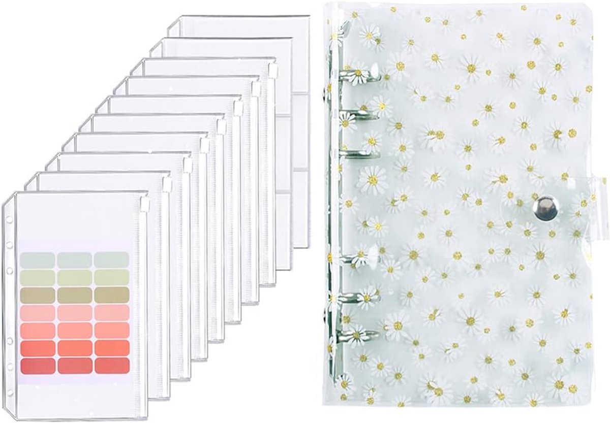 Budgetmap, transparante pailletten cover budgetplanner met 8 geldenveloppen met rits, geldorganisator map met labels, geldbesparende portemonnee notebook