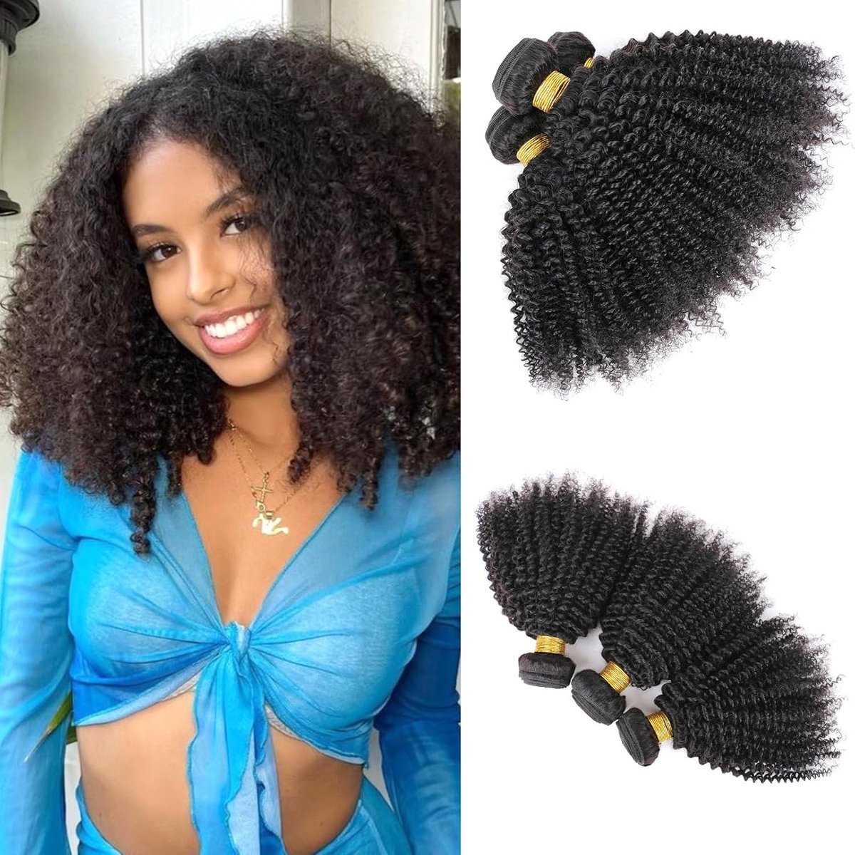 Krullende Bundel Menselijk Haar 4B 4C Menselijk Haar Bundels 12 12 12 Duim Krullend Weefsel Bundel Onverwerkt Maagdelijk Haar Afro Krullend Haaruitbreidingen voor Zwarte Vrouwen Natuurlijke Kleur
