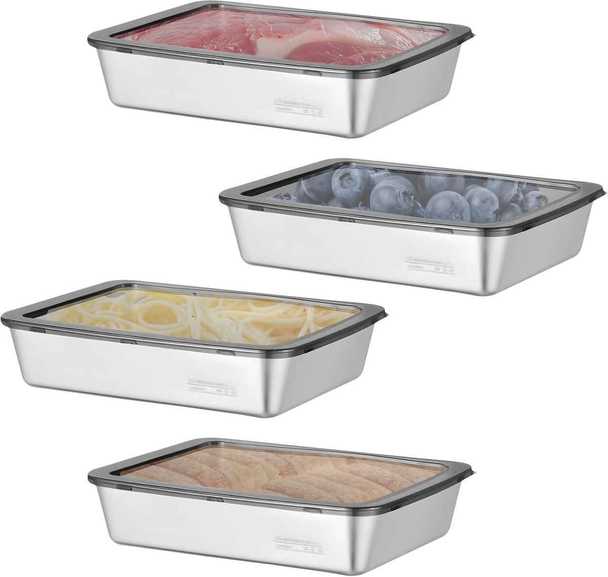 4 stuks roestvrijstalen containers met deksel, 2200 ml, luchtdichte container voor levensmiddelen, fruit, snoep en jam