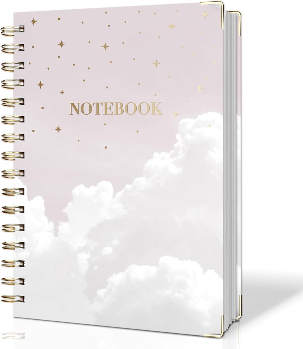 Notitieboek, A5, gestippeld, hardcover, notebook, notitieblok, spiraalbinding met 300 pagina's, 100 g/m², dagboek voor volwassenen, school
