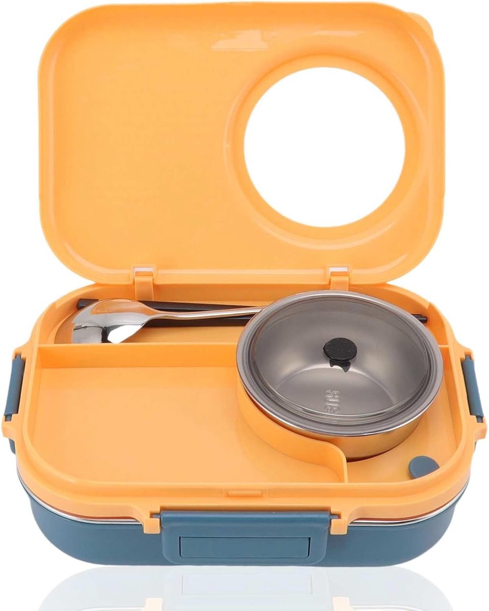 Lunchbox, 3 Compartimenten Geïsoleerde Lunchbox Met Bestek En Soepkom Lekvrije Lunchcontainers Voor Kinderen Volwassen School Kantoor Picknick(Geel)