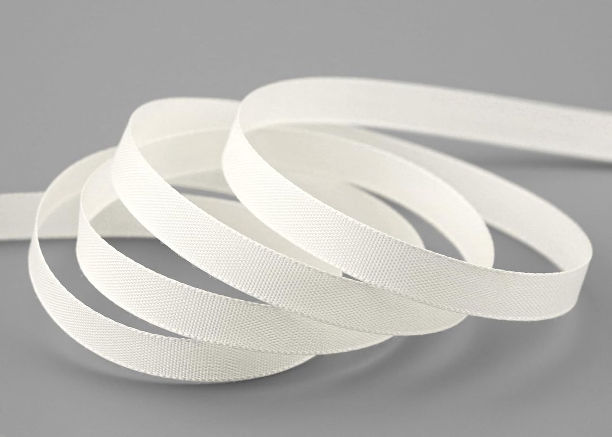 Stoffen lint mat zonder draad, 50 m x 10 mm, melkwit 804, decoratielint met geweven rand, cadeaulint, tafeldecoratie, bruiloft, Pasen, lint, visco, taftband, taft