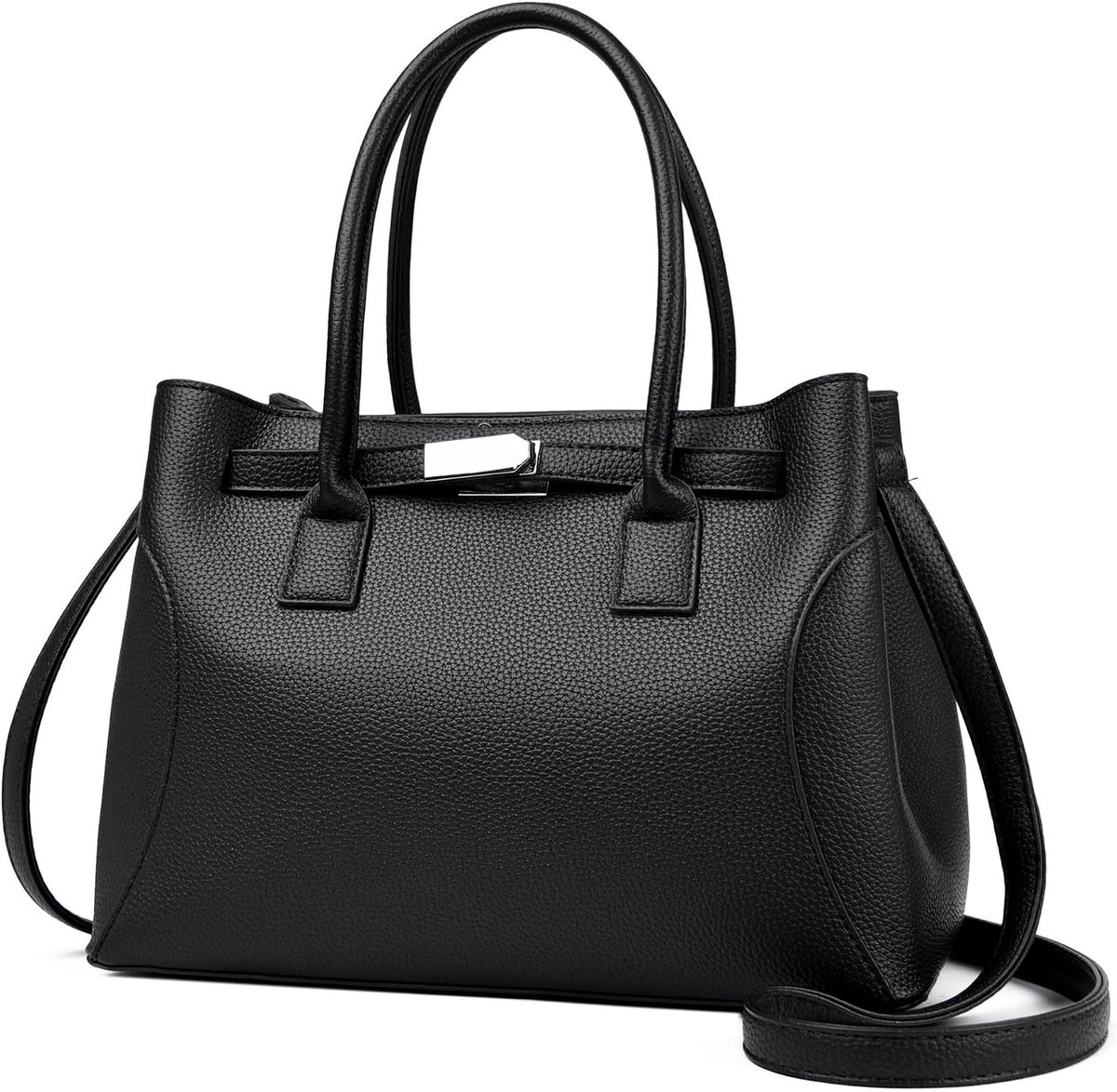 Handtas voor dames, middelgroot - Elegante schoudertas voor dames - Kunstleer crossbody bag - Mode handtassen - Draagtas met afneembare riem, zwart, Mittelgroß, Retro
