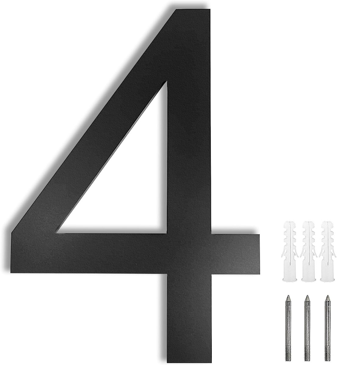 Huisnummer antraciet roestvrij staal huisnummer RAL 7016 fijne structuur poedercoating solide Arial-lettertype met schroeven hoogte 20 cm - nummer 4