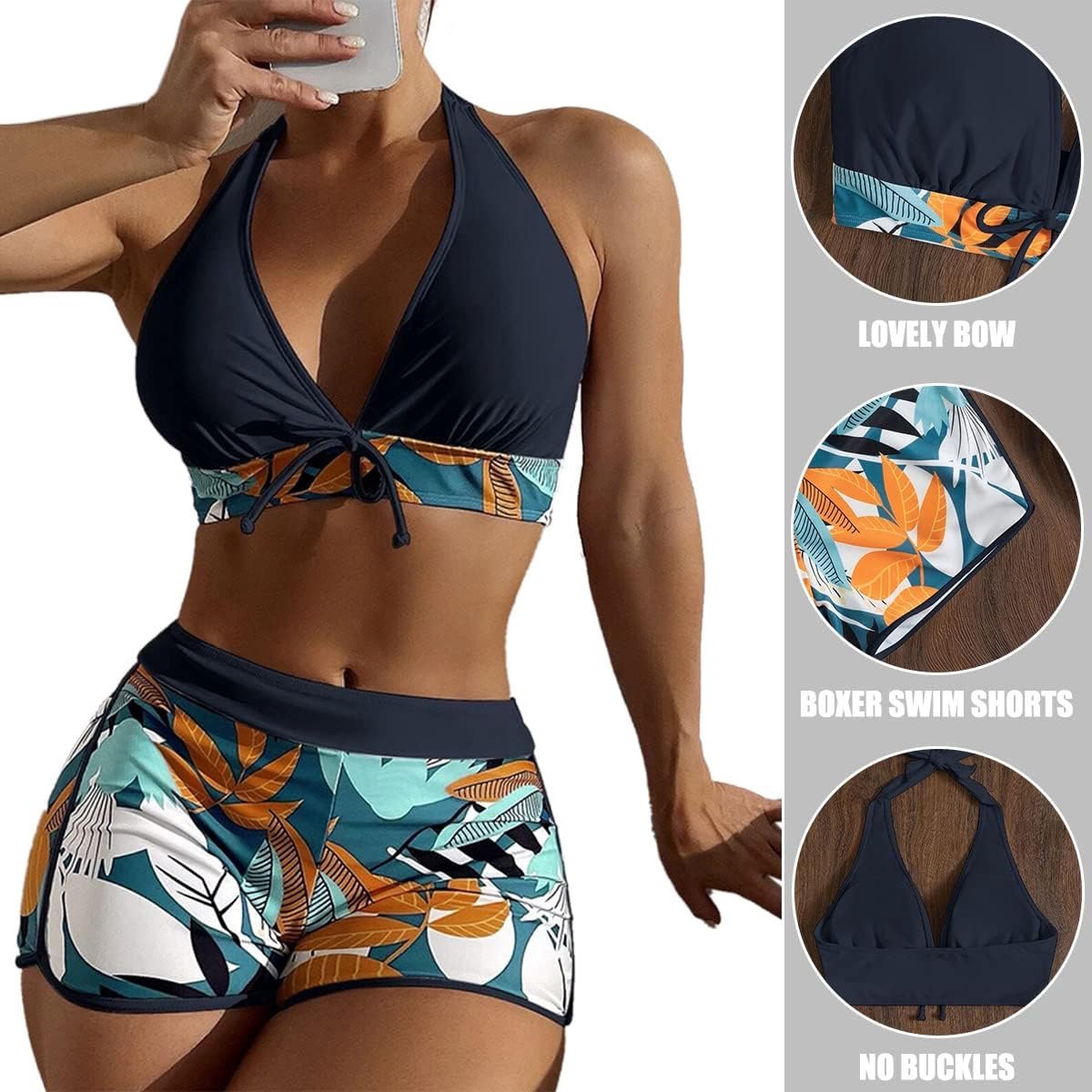 Bikiniset voor dames, hoge taille, tweedelig badpak, push-up-pads, badpak, crossover, bovenstuk, triangel, strandmode, sportief, badmode voor vrouwen