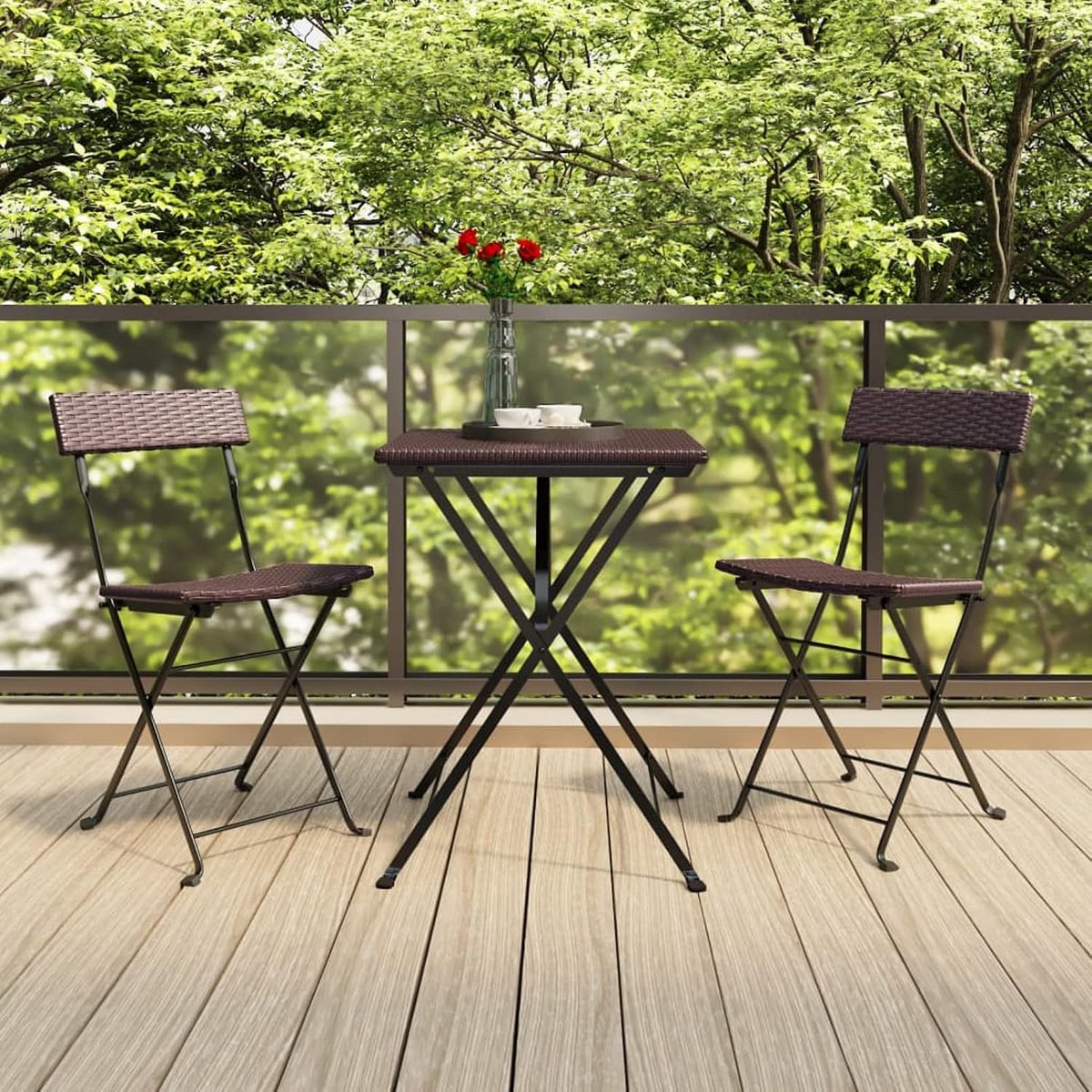 Bistrostoel, inklapbaar, 2 stuks, staal en polyrotan, bruin, tuinstoelen, outdoor stoel, terras, balkon, terras, fauteuil, zitmeubel, huis, eetkamer, duurzaam, robuust