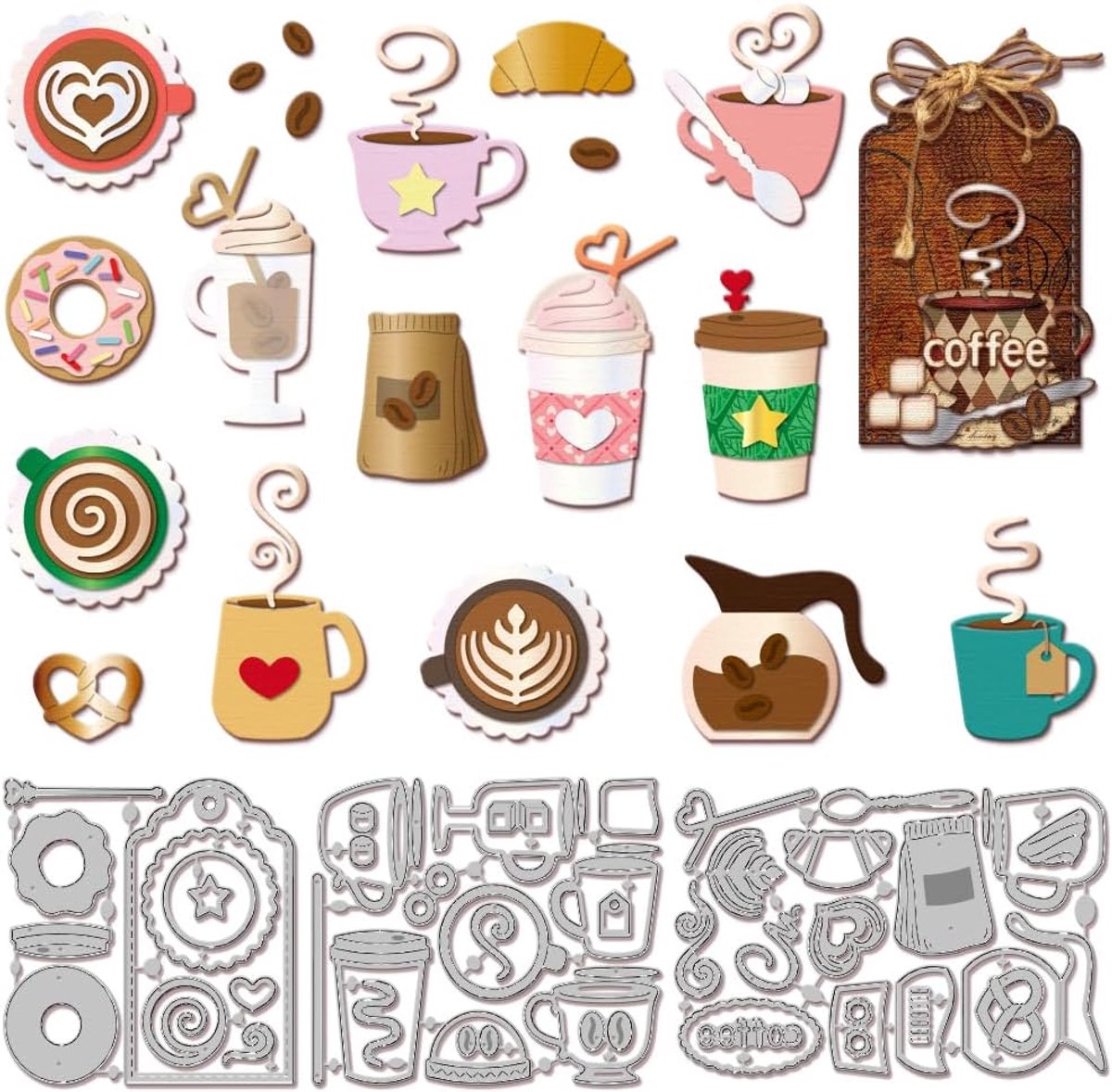 Koffiekopje Dessert Tags Snijden Dies Retro Gelaagde Metalen Die Snijders Koffie Thematische Geschenken Snijmal voor Scrapbooking Kaart Maken Ambachten Papier Kaarten Geschenkenkaart