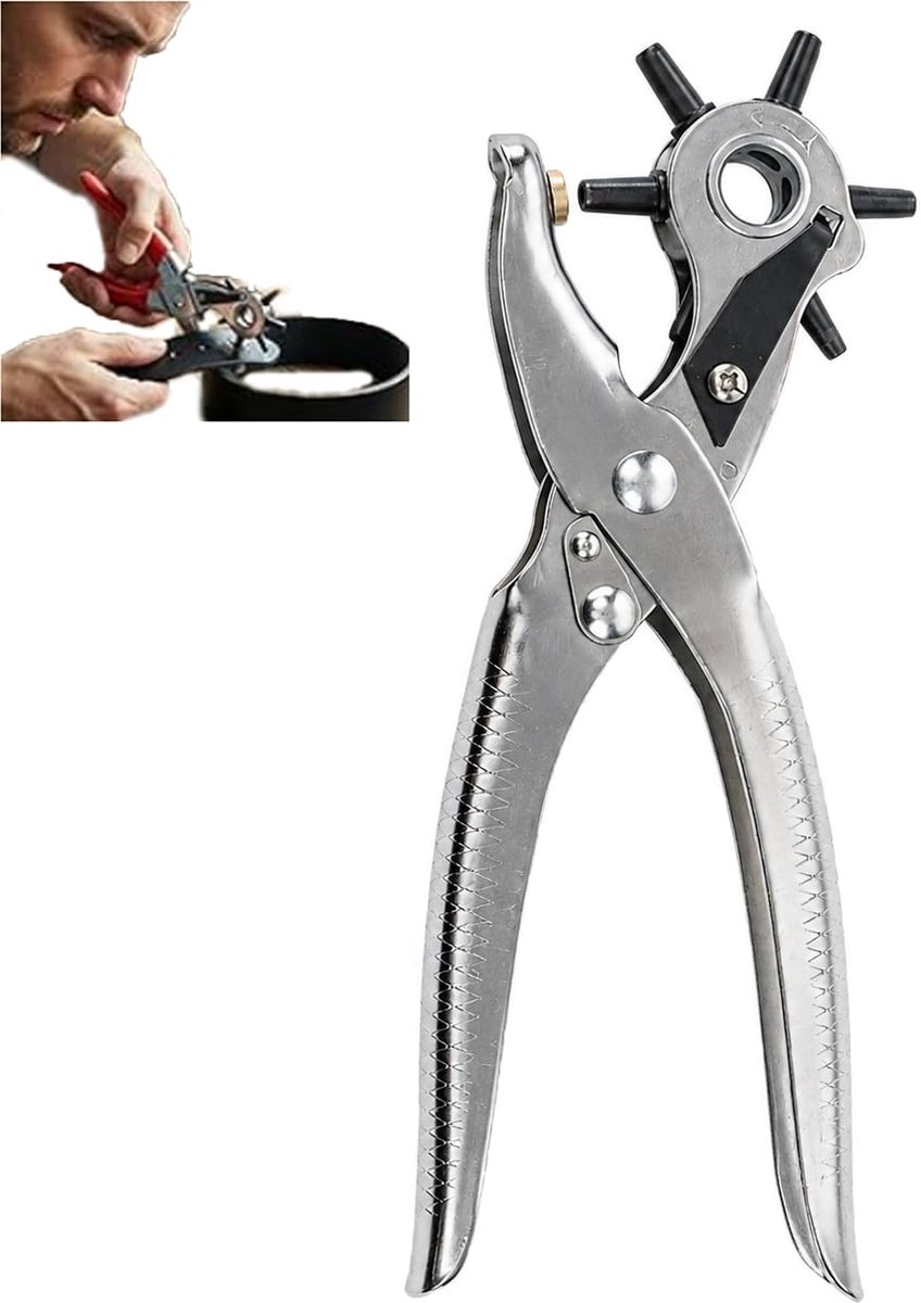 Roterende Lederen Punch Set Met Multi-Size Bits, Lederen Perforator Tang, Riem Gat, Punch Cutter, Riems, Karton En Handwerk, Zilver
