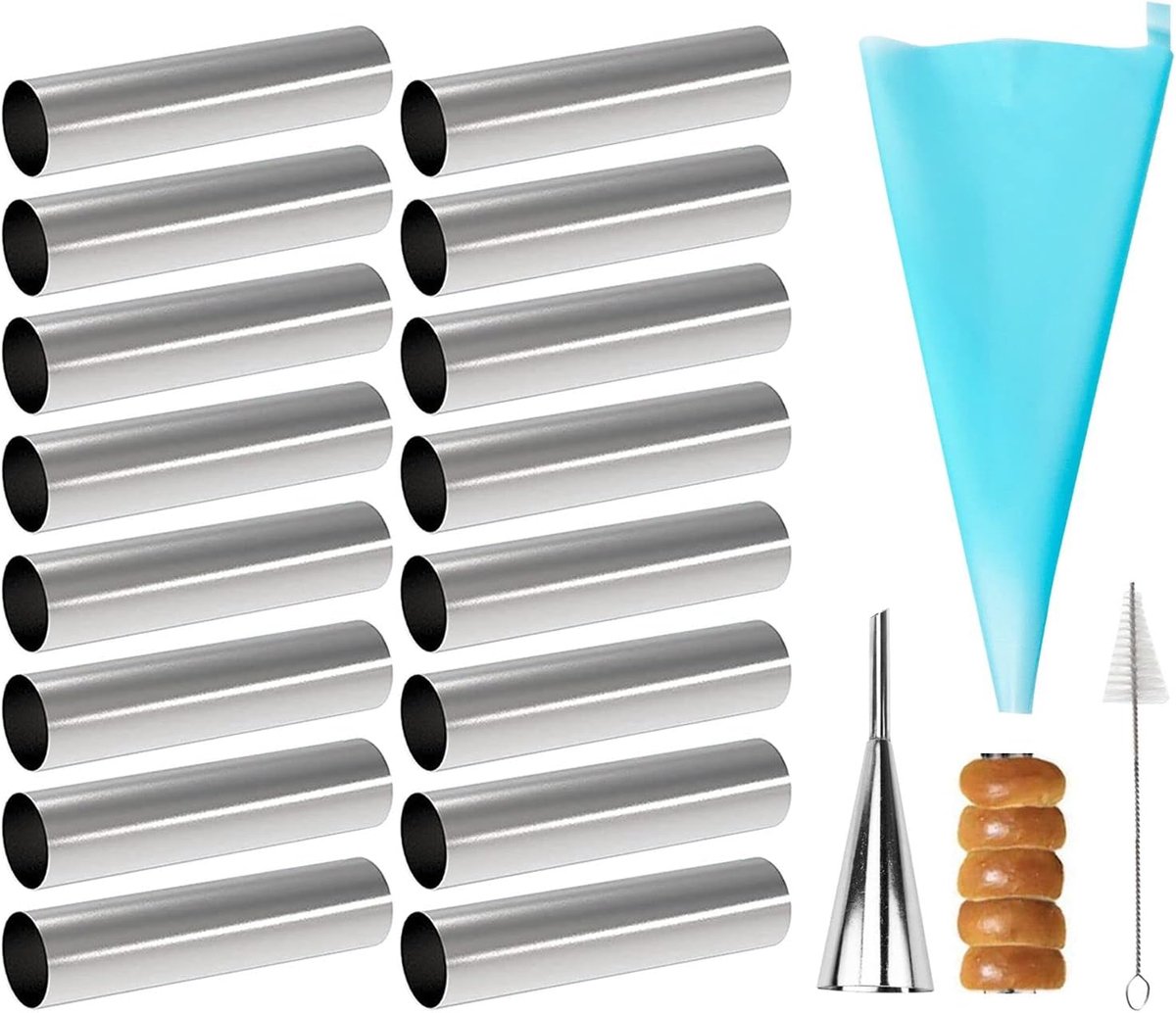 Cannoli Tubes, Cream Horn Mallen, Roestvrijstalen Cannoli Tubes Set van 19 Bakkegels Gebakrol Hoorn Croissant Mal voor het bakken van dessertbrood