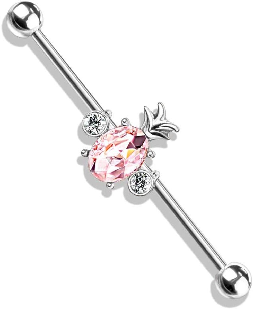 Piercing goud zilver roségoud ananas helder industriële barell industriële bar chirurgisch staal staaflengte 38 mm