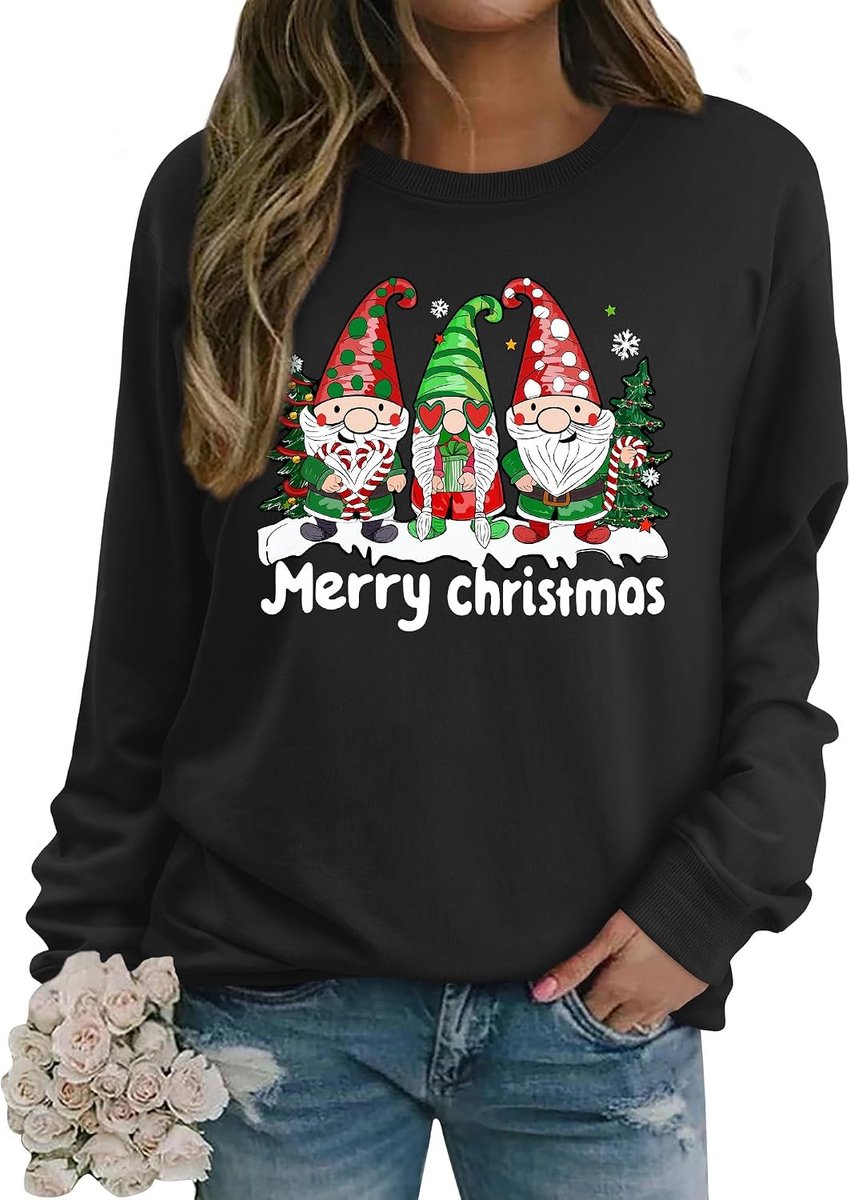 Kersttrui dames Merry Christmas sweatshirt grappige dwergen print katoen Kerstmis pullover kersttops Xmas kersttrui tienermeisjes