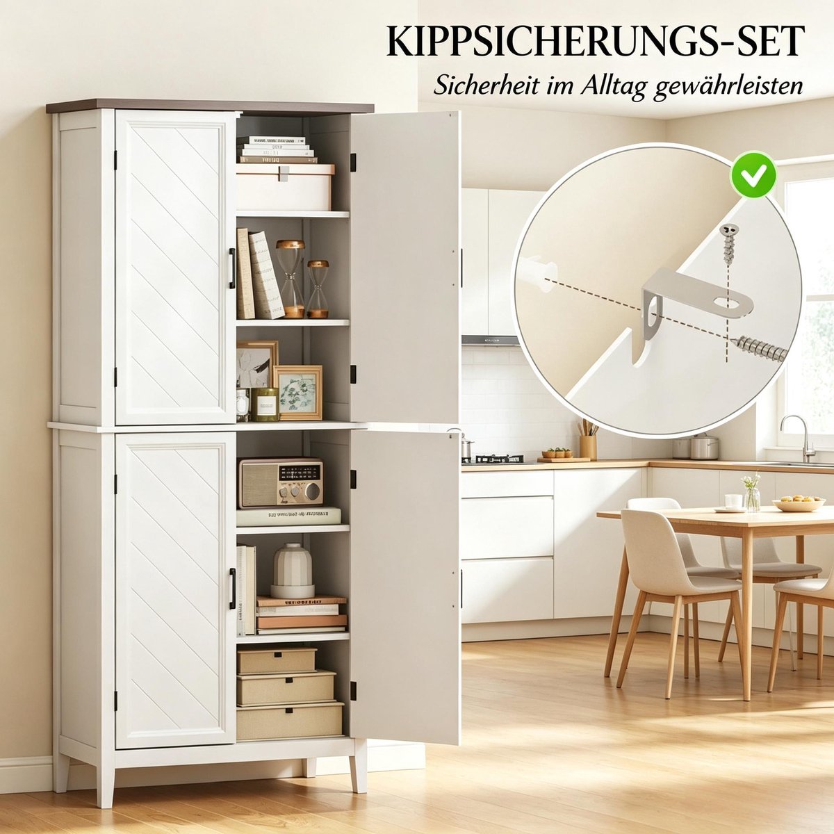 COVREO Keukenkast 76 x 40 x 178,5 cm wit MDF, 4 deuren en verstelbare planken