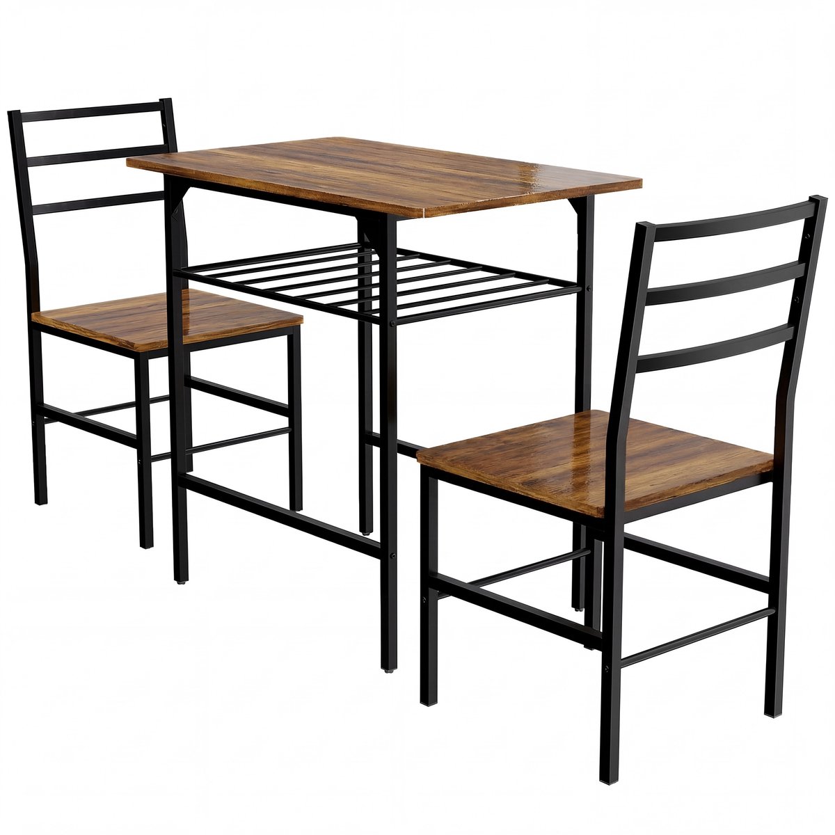Eettafel met 2 stoelen, eetgroep voor 2 personen, keukentafel, eetkamertafel met opbergrek, eetkamergroep met metalen frame, keukenbar, zitgroep，rustiek bruin
