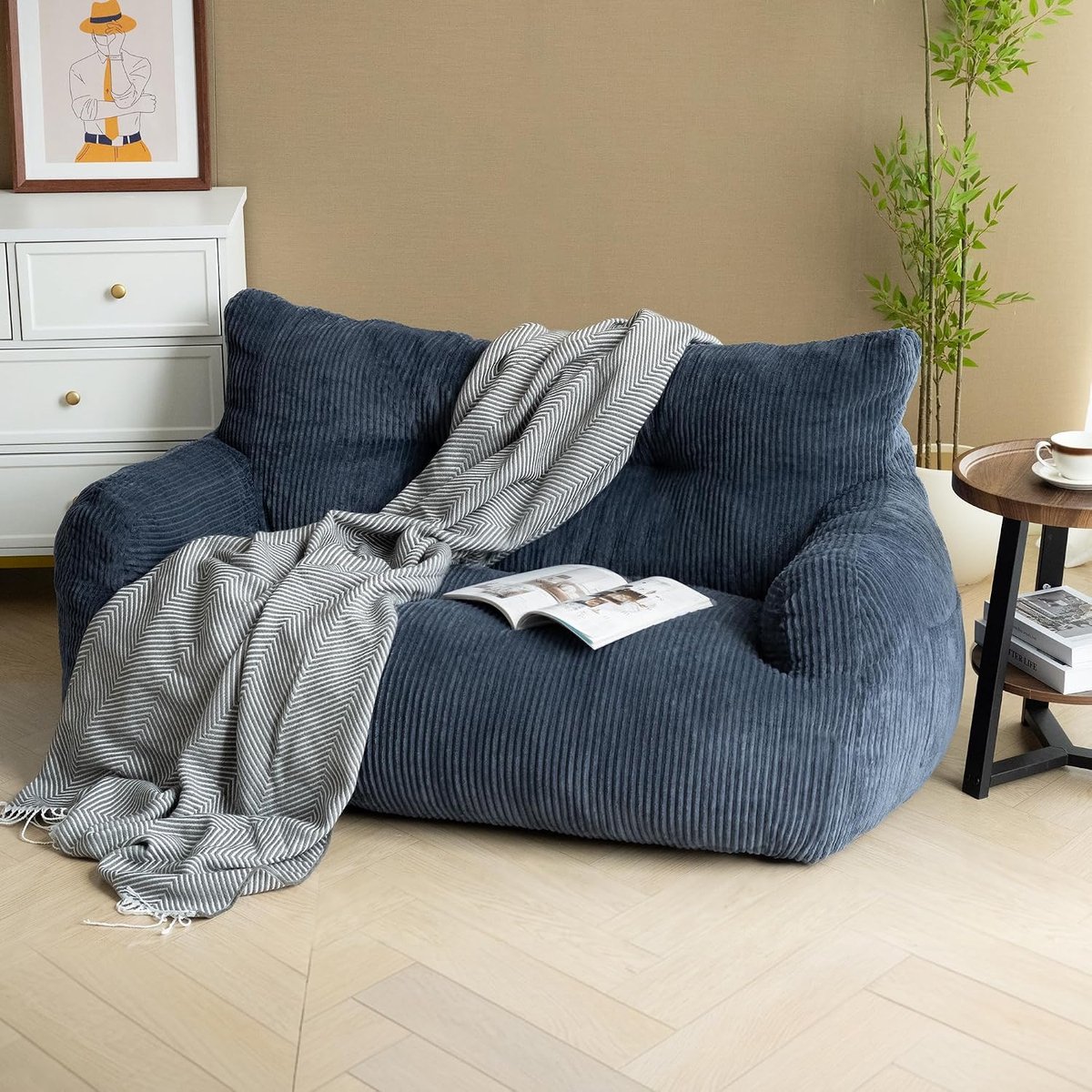 Zitzak - zitzak voor volwassenen met vulling - dubbele loungestoel met draagbare handgreep - moderne ergonomische beanbag - indoor zitzak - stoel voor woonkamer - slaapkamer - speelkamer - blauw