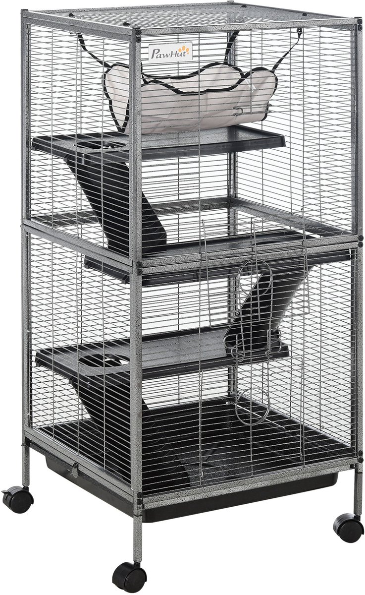 Voor kleine dieren - modulaire konijnenkooi - 4 niveaus - met 3 hellingen - box voor huisdieren - voor binnen-voor konijnen- kittens-chinchilla-fret - metaal - zwart