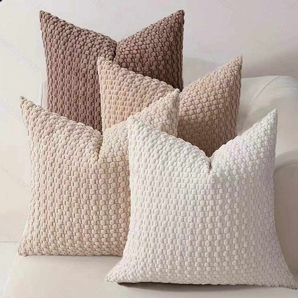 Casalora Kussenhoezen Set – 4 Stuks – 45x45 cm – Corduroy Kussenhoezen – Dubbelzijdig Gestreept – Boho Stijl – Wit, Beige, Kaki & Bruin – Verborgen Rits – Neutraal voor Bank & Slaapkamer