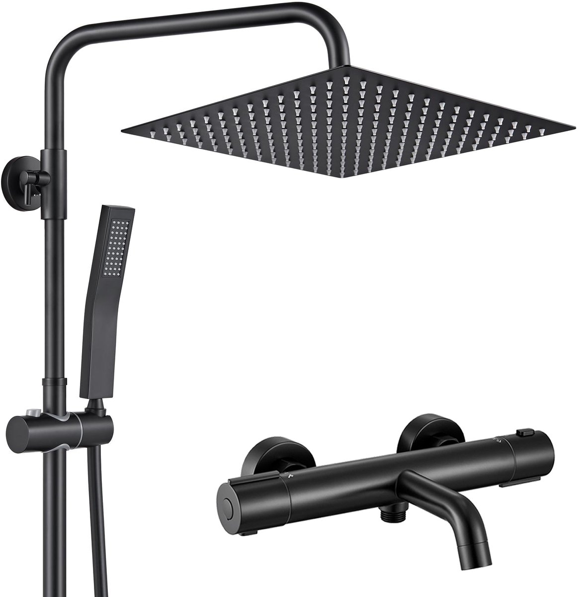Auralum Max Regendouche met Thermostaatkraan - Ø 25 cm Douchesysteem - Vierkant Handdouche - RVS Doucheset - Inclusief Thermostatische Badkraan - Verstelbare Hoogte 72-110 cm - Regendoucheset - Waterbesparend - Zwart
