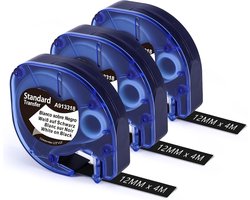 913318 Label Tape Compatibel met Dymo LetraTag 12mm x 4m - Wit op Zwart - Compatibel met Dymo LetraTag 200B LT-110T LT-100H QX50 XR XM 2000 Plus