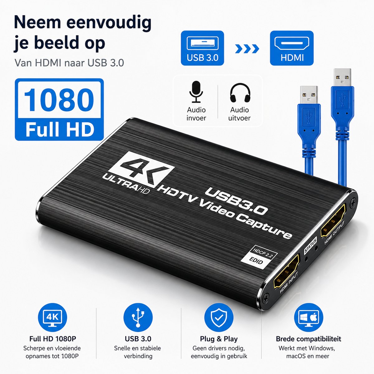 Aventrix Video Capture Card - HDMI naar USB 3.0 - 1080P 60FPS thumbnail 2