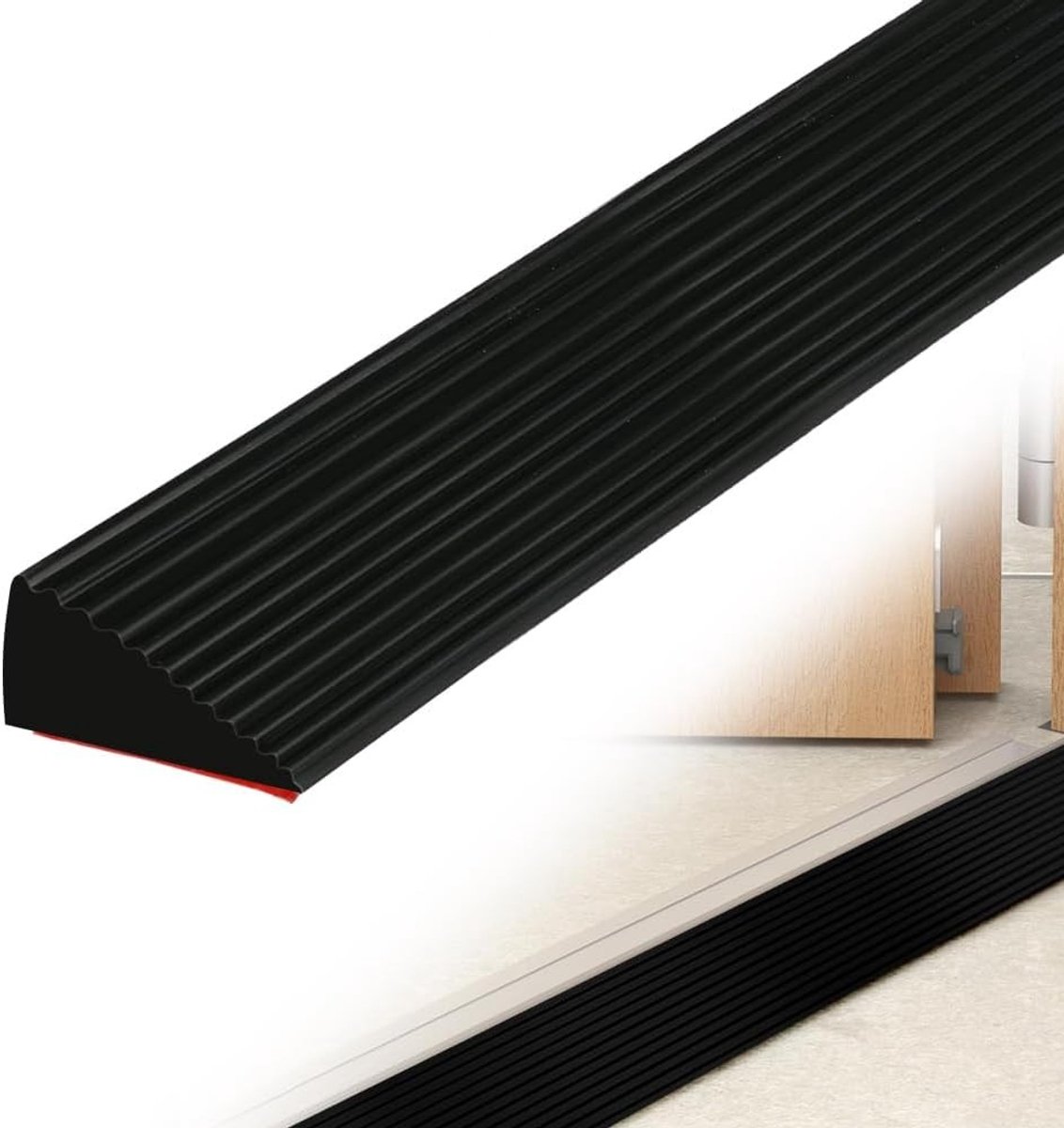 Drempelhelling Zwart 5.5 x 1.5 x 100 cm, Zelfklevende Silicone Drempel voor Vloerovergangen, Antislip Drempel voor Rolstoel en Robotstofzuiger