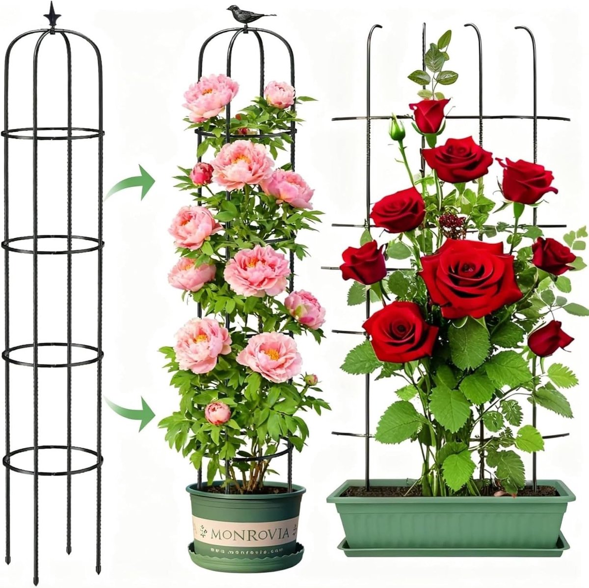 Tuinscherm Obelisk voor Klimplanten, 180CM Hoog, Roestbestendig Metaal, Ondersteuning voor Potten, Rozen, Tomaten, Komkommers, Bloemen en Druiven