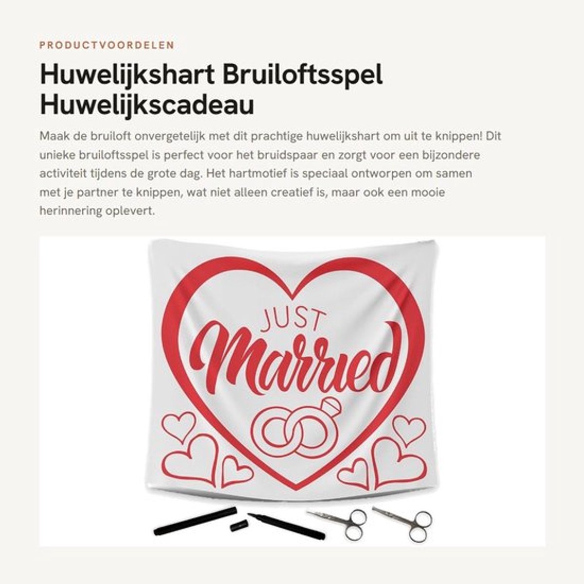 Huwelijkslaken Hartmotief - Bruiloftsspel - Huwelijkscadeau - Decoratie - Onvergetelijke Momenten - Inclusief Scharen/Stiften - Bruiloftspel