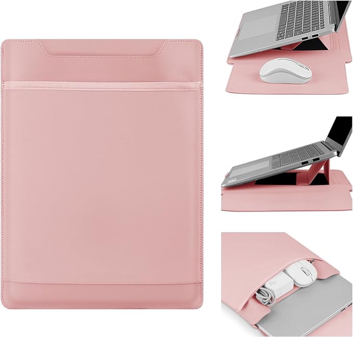 15/16inch Laptophoes - Laptop tas - met standaard - PU-Lederen - Duurzaam - Multifunctioneel - Waterafstotend - draagbare - geschikt voor 15 inch laptop en 16 Inch laptop - roze