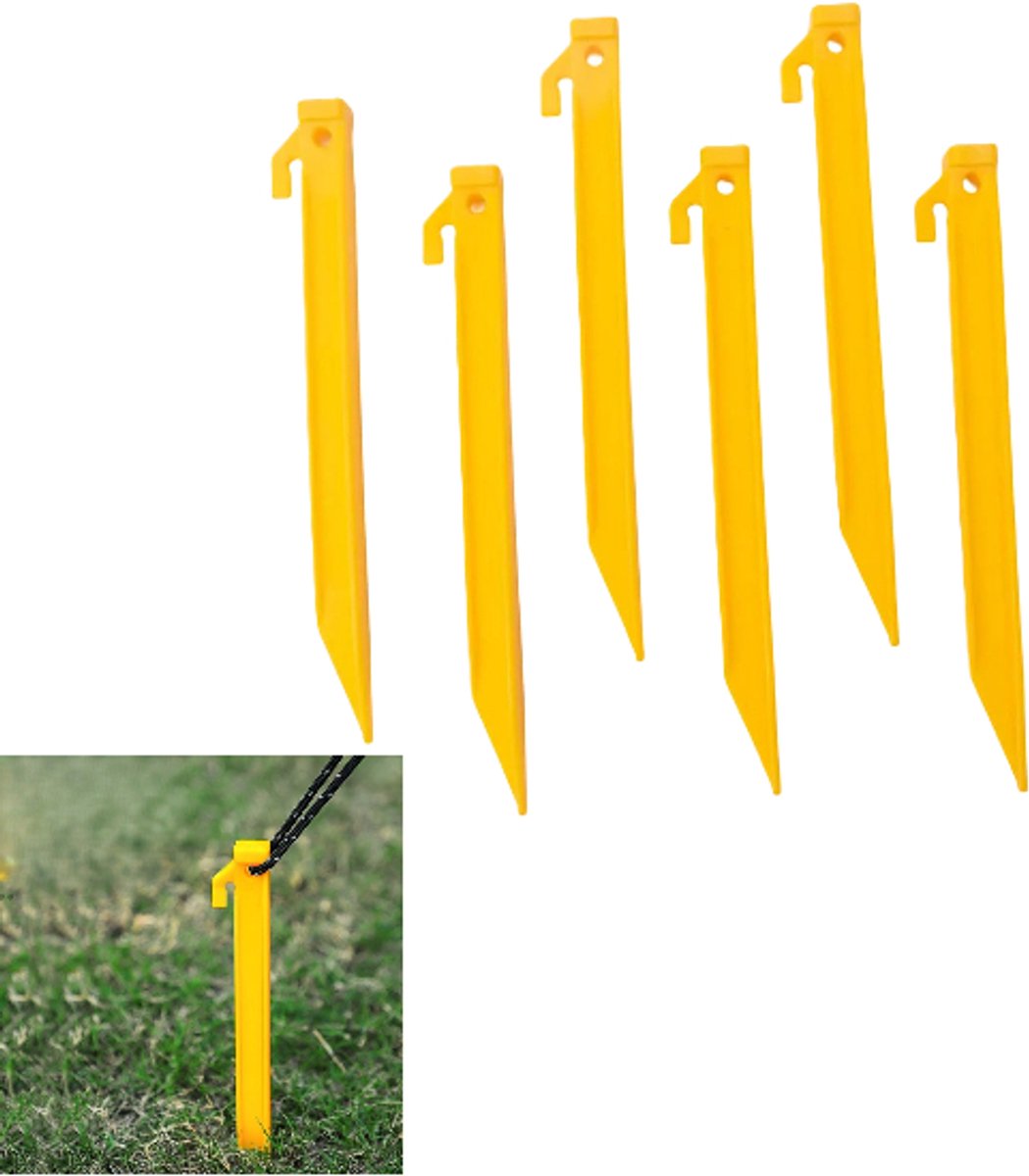 12 Stuks Plastic Tent Stakes - Tent Haringen - Tent Pegs - Camping Outdoor - Heavy Duty Plastic - 21 cm – kunststof - Geel - LOUZIR
