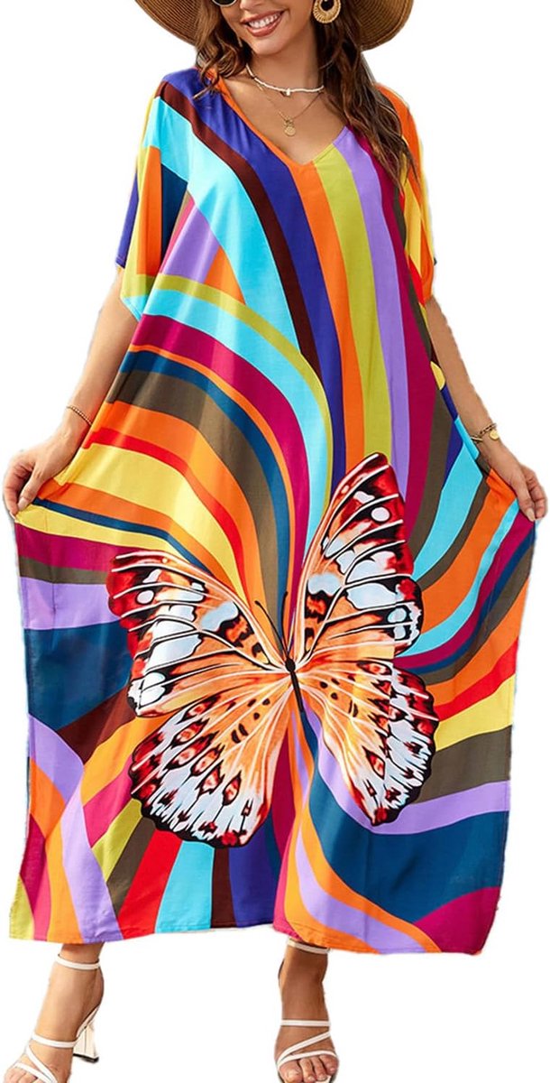 Kaftan voor dames, maxi-loungewear, oversized nachtjapon, homewear, strandjurk, bedekkende jurk