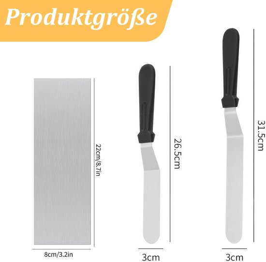 Spatel voor gebak, roestvrij staal, 15,2 en 20,3 cm, stijltang voor taarten, gebak - Taartmes, taartmes, bakgerei voor decoratie van taarten, doe-het-zelf — afbeelding 5
