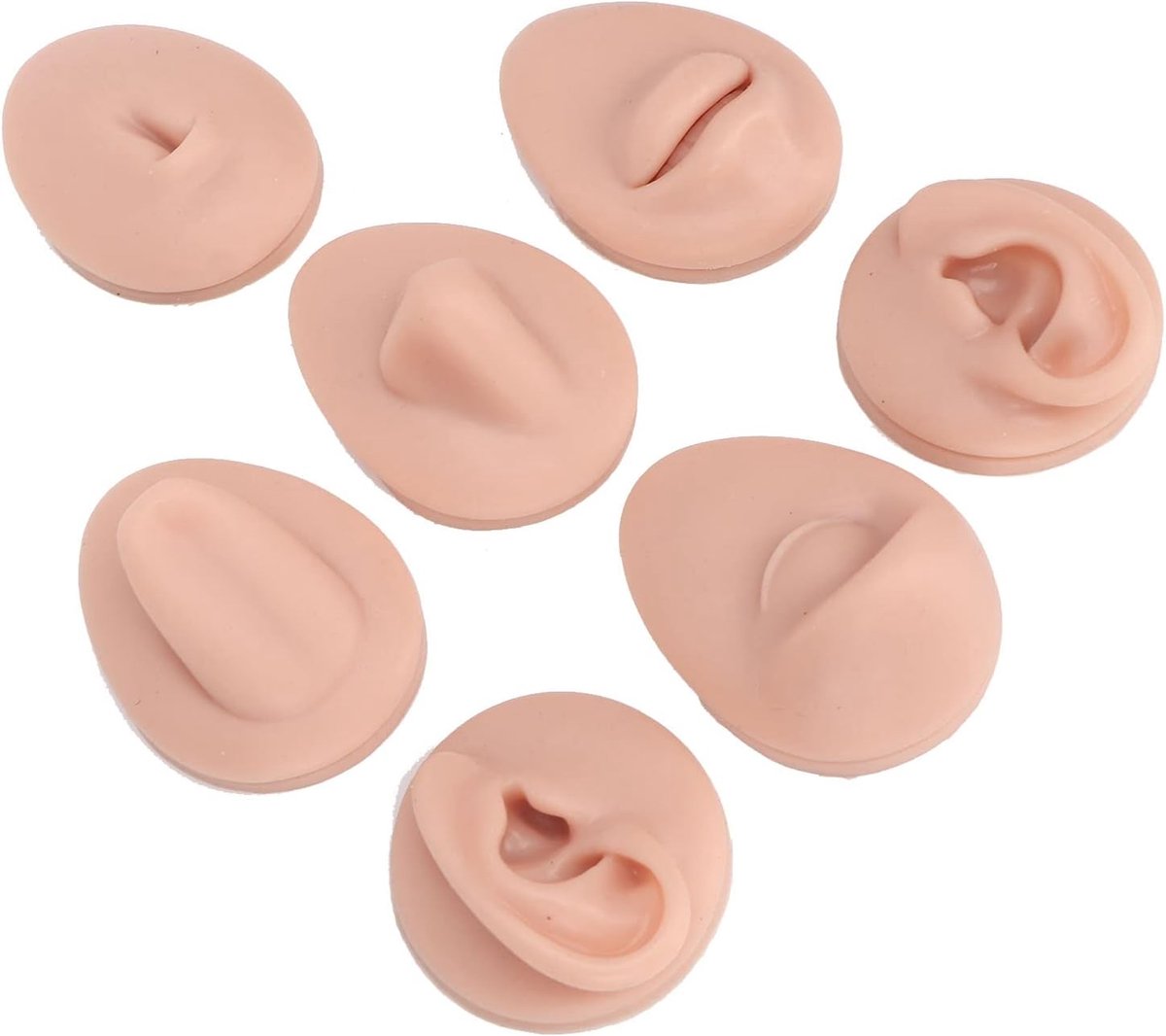 Piercing Praktijk Model, Body Piercing Praktijk Model Simulatie Siliconen Oor Oog Neus Mond Tong en Navel Model voor Beginnende Piercer Zacht Flexibel Model Lichaamsdeel(Medium vleeskleur)