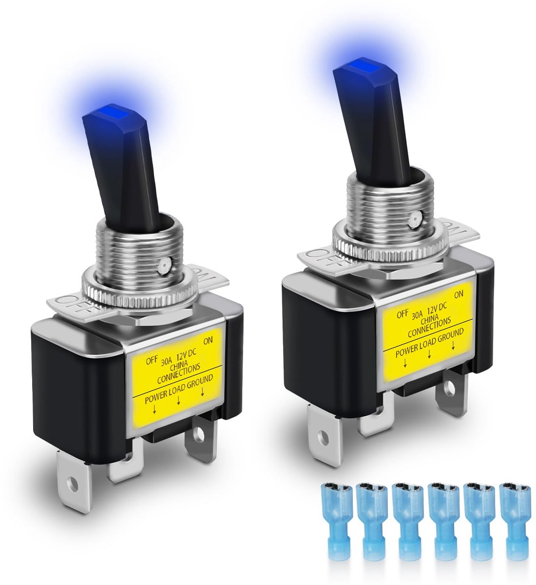 2 stuks tuimelschakelaar verlicht, 12V 30A SPST 3 terminals 2 positie aan/uit tuimelschakelaar blauw licht