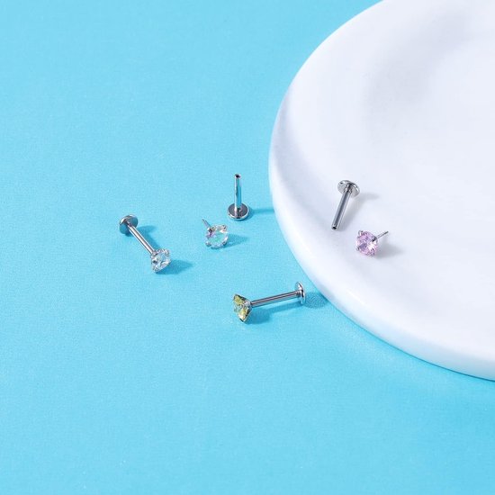 16G Rvs Pushin Lip Rings, Kleurrijke CZ Forward Helix Oorbel, Lengte 6/8/10mm Labret Monroe Medusa Piercing Sieraden voor Vrouwen Mannen, Roestvrij staal Kristal, Kubieke zirkonia — afbeelding 3