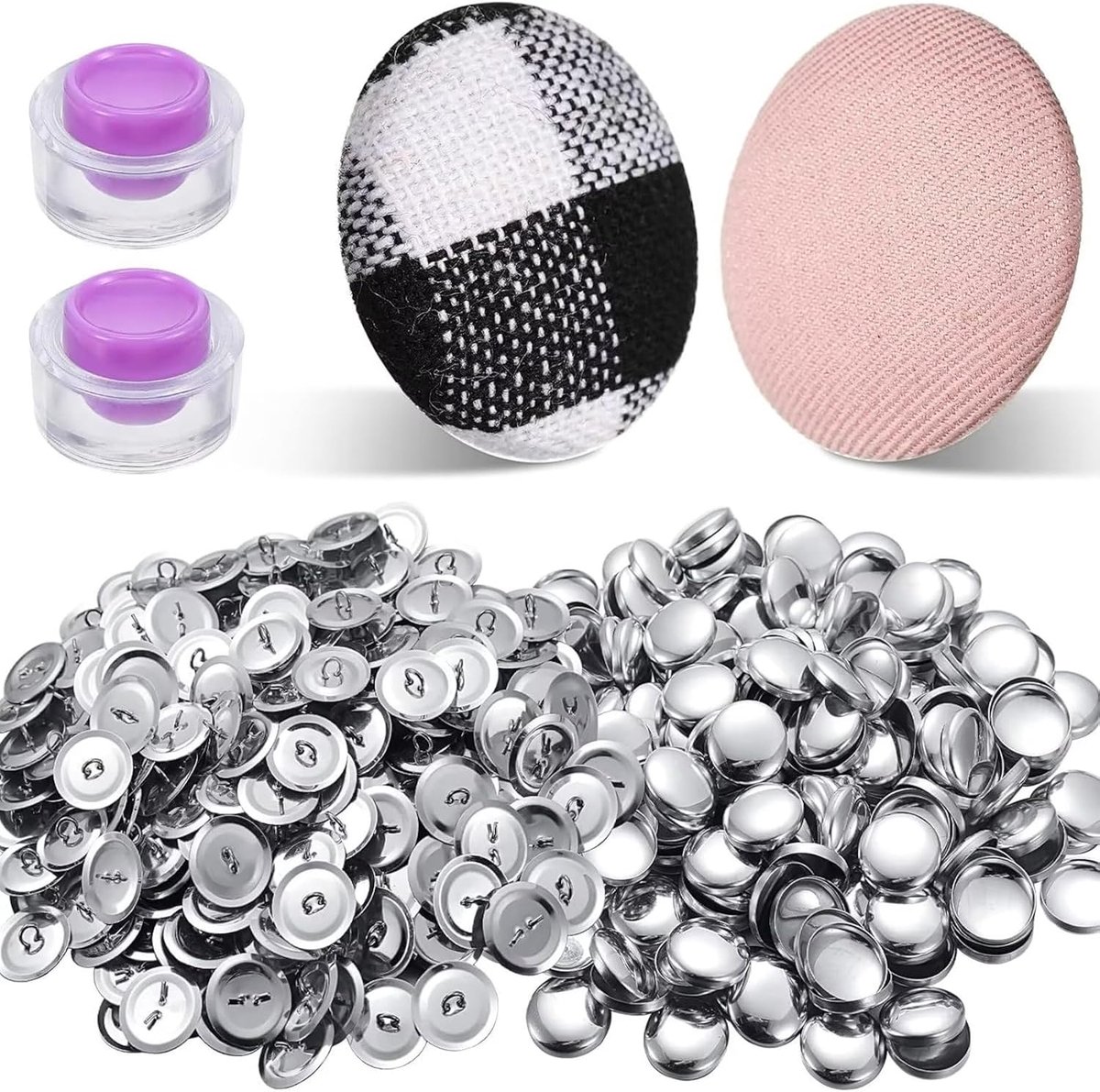 Knoppen Kit met Gereedschap Grootte Knoppen om Zelf Cover Knoppen, Maak je eigen Knoppen, DIY Stof Knop met Maker, 100 Knoppen Sets & Gereedschap (Maat 24/0,59 Inch)